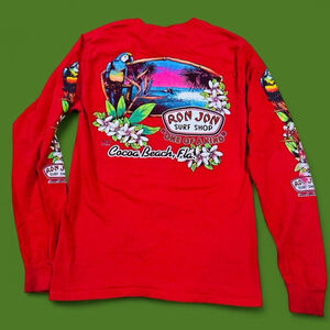 Ron Jon Surf Shop Long Sleeve Shirt S Red Parrot Graphic Cocoa Beach Florida